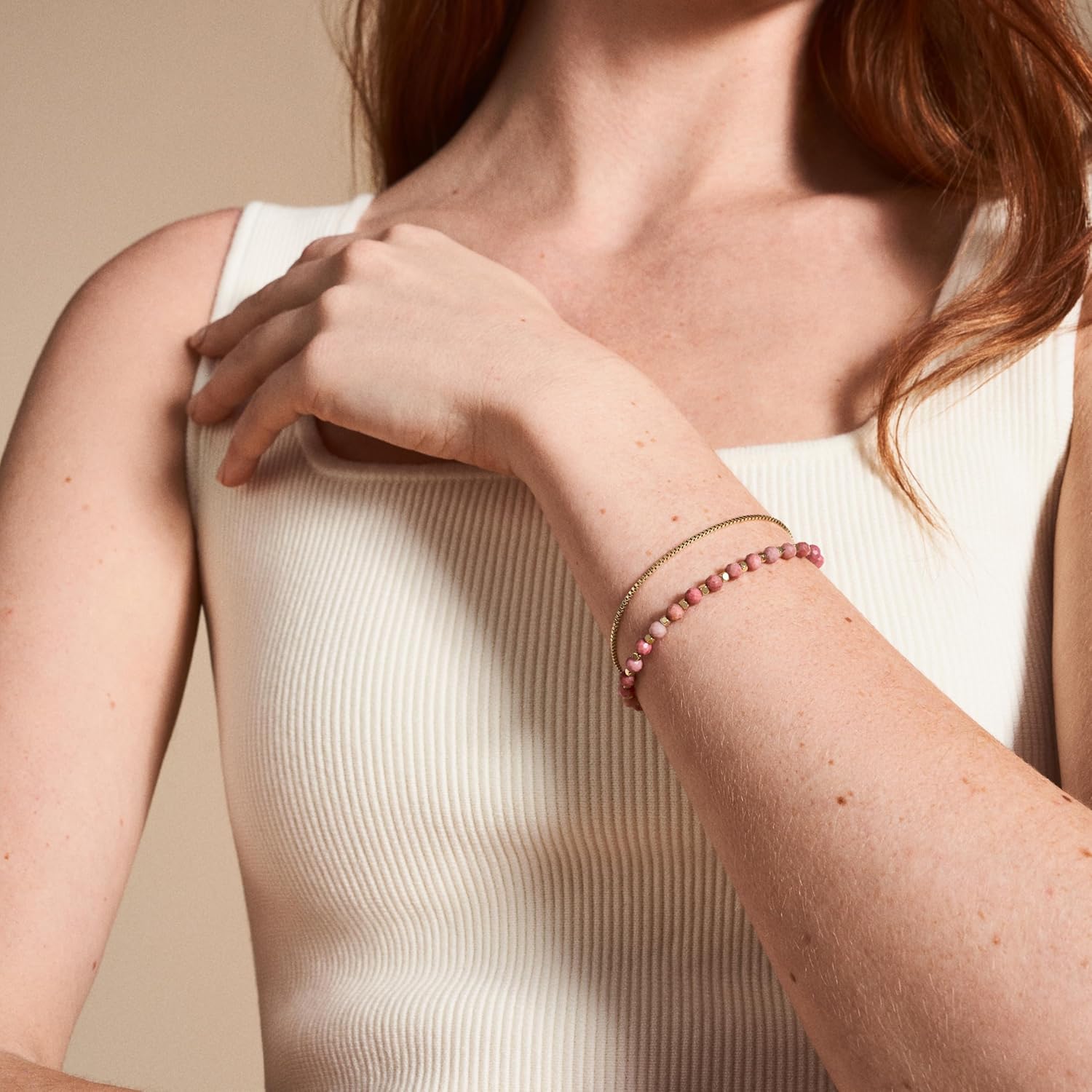Fossil Women's Stainless Steel Gold-Tone Beaded Bracelet