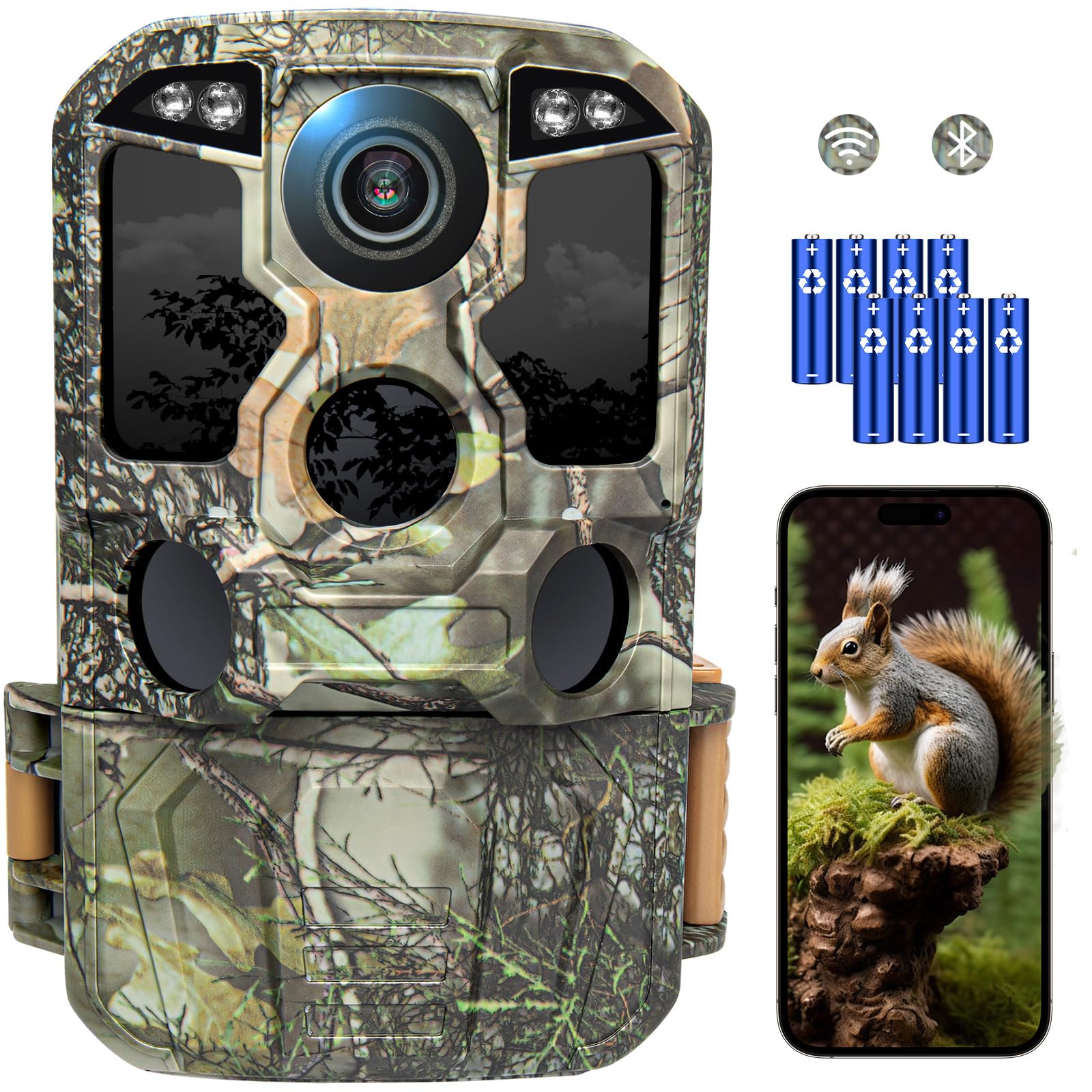 KJK 4K 84MP Wildkamera mit Handyübertragung APP, WLAN Bluetooth Wildkamera mit Bewegungsmelder Nachtsicht, 8*AA-Batterien, 130 °Weitwinkel Wildtierkamera, IP67 Wasserdicht