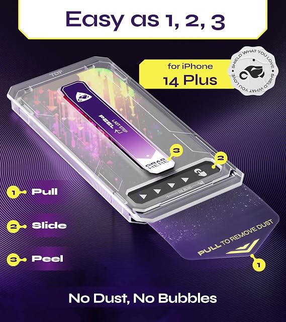for iPhone 14 PLUS Screen Protector (2Pack), Easy Auto-Dust & Align Install Kit, 6.7 Tempered Glass, 9H Hardness, Ultra HD Clear, Case Friendly, WonderShield