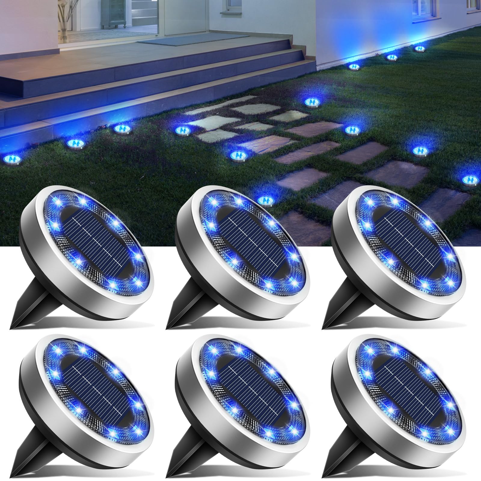 btfarm Solar Lights Outdoor Garden, 10 Pack Solar Ground Lights, 8 LED Solar Disk Lights Outdoor IP65 Waterproof for Garden Pathway Lawn Patio Yard Landscape (Cool White) — view 10