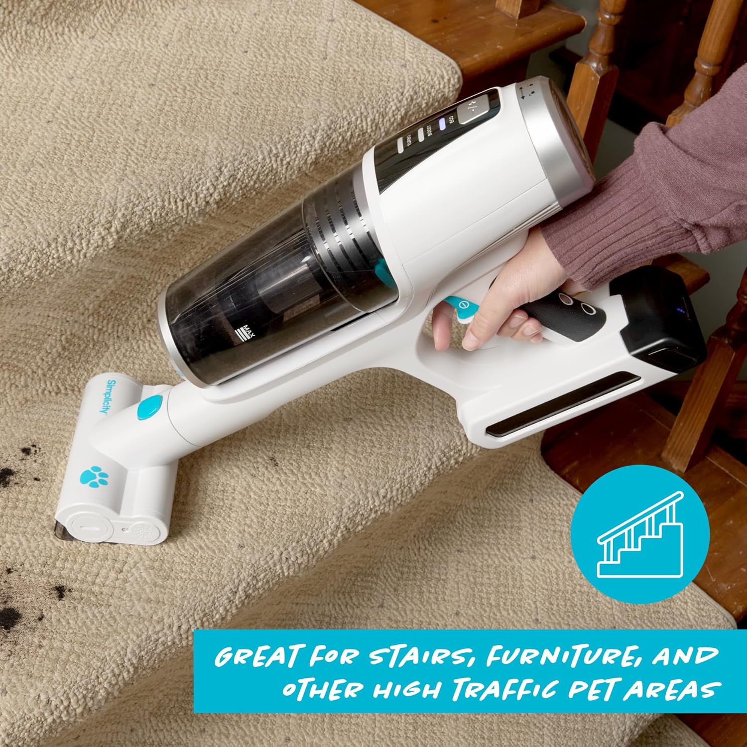 Simplicity Vacuums Pet and Upholstery Tool S67TURBO, Motorized Accessory Only for the S67 Cordless Stick and Hand Vacuum, Ideal for Cleaning Pets Hair, Stairs, Furniture, Cars, and More