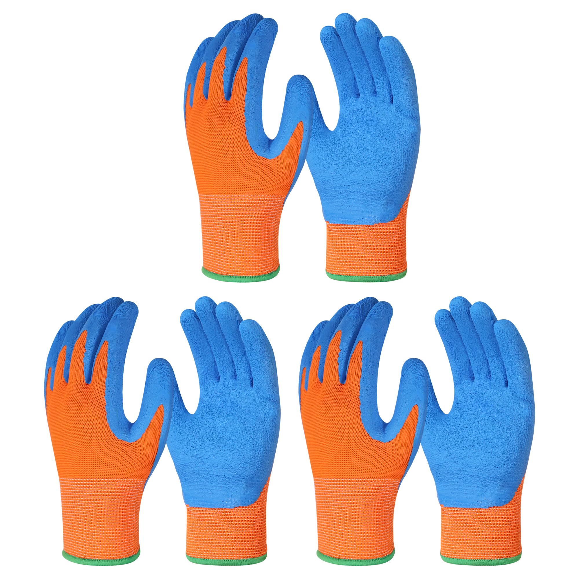 HANDLANDY HLDD Kids Gardening Gloves for Age 2-13, 3 Pairs Foam Rubber Coated Palm Garden Gloves for Boys Girls, Children Garden Gripper Gloves
