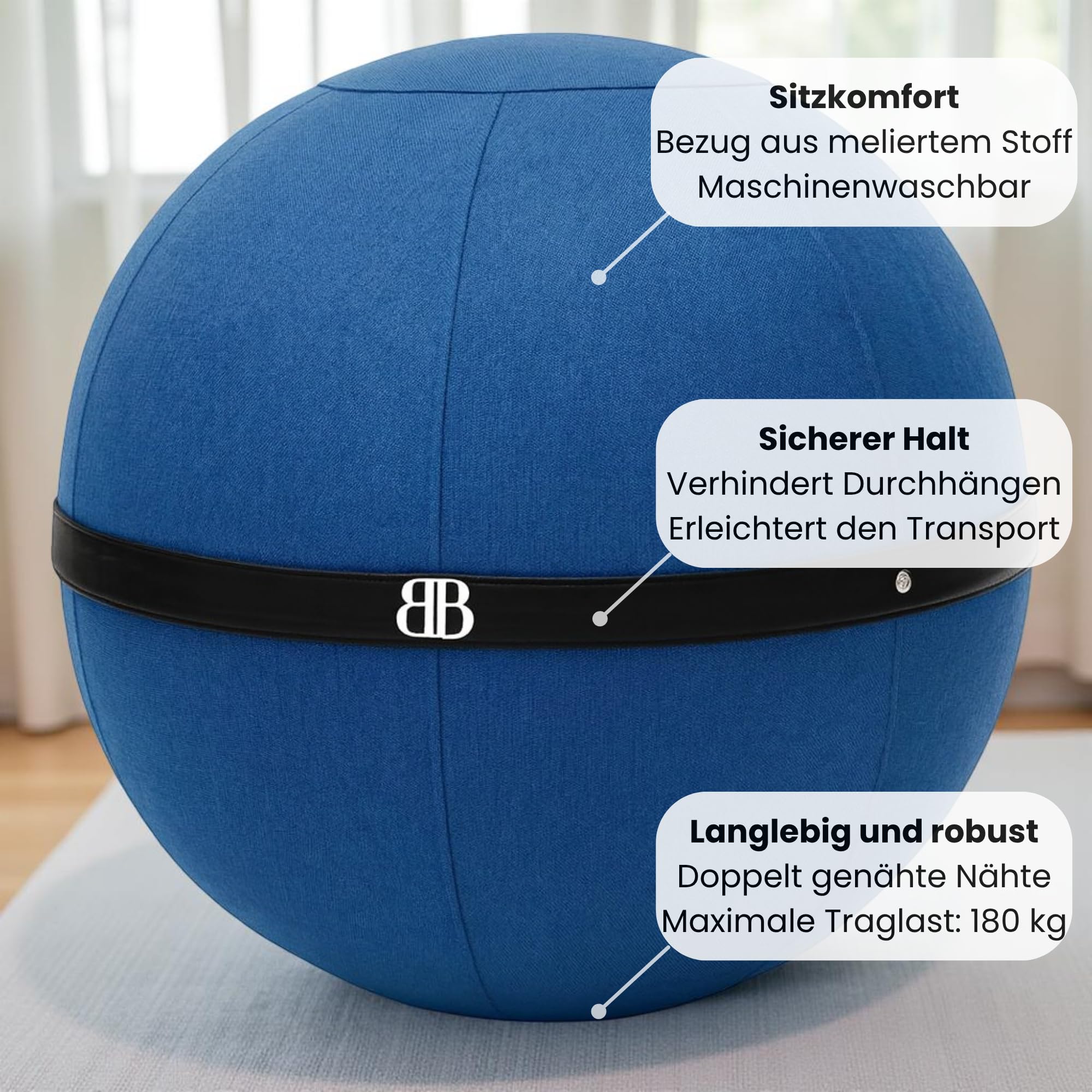 Sitzball büro ergonomisch - Sitzmöbel und Yogaball - Anti-Rückenschmerzen- Gymnastikball mit Bezug - Dynamisches Sitzen - Belastbarkeit: 180 kg - Waschbarer, Rutschfester Bezug