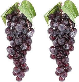 2PCS Purple Rubber Grape Simulation Fruit Party Bar Cabinet Decoration Home Garden Wedding Decoration Fruit Photography Props Teaching Props Enlightenment (60 Grains)