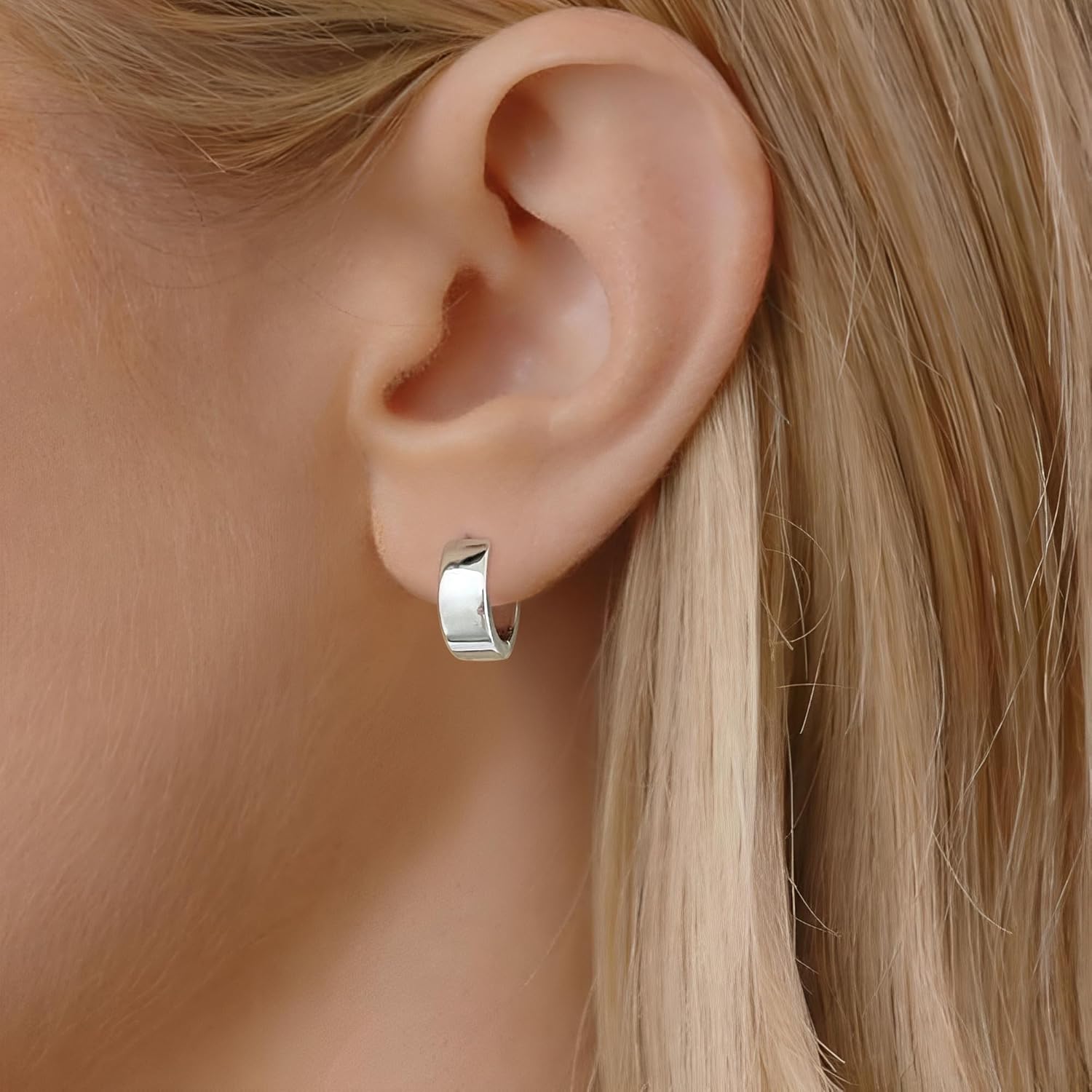 Small Huggie Earrings for Women 14K Gold Plated Chunky Hoops 925 Sterling Silver Post Mini Cartilage Wide Thick Hoop Earrings - Image 2