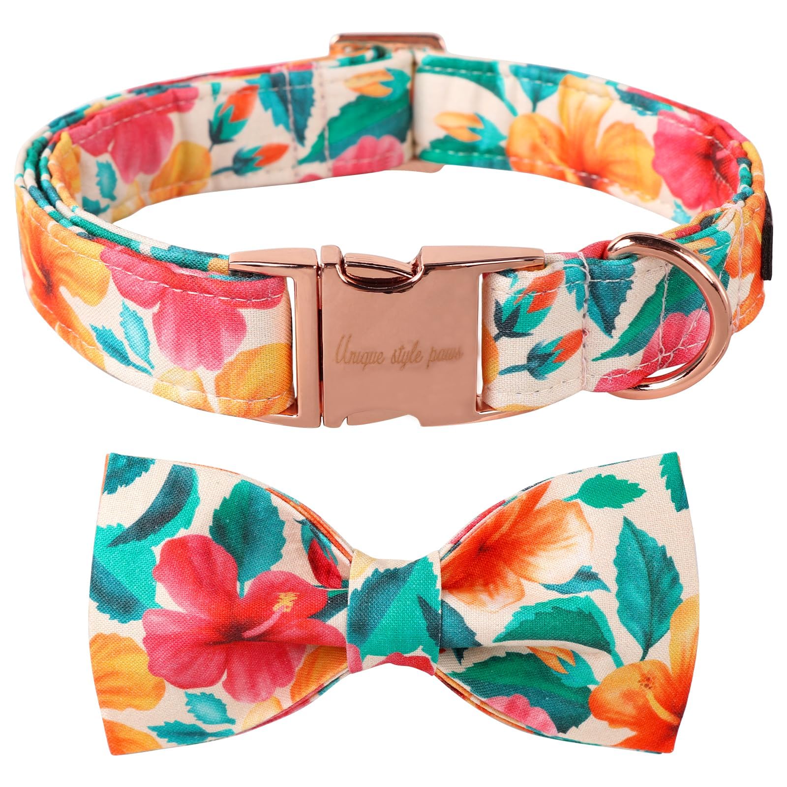 Unique style paws Hundehalsband, Bunte Blume Hundehalsband, Einstellbare Bequeme Baumwolle Fliege Halsband für Jungen Mädchen Hunde, Bowtie Halsband mit Metallschnalle, XS, Hals 13.5-22in