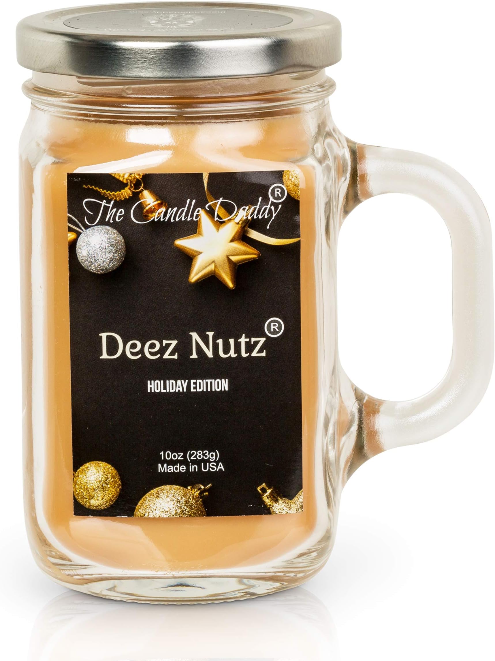 Deez Nutz Holiday Edition - Double Pour - Banana Nut Bread & Hazelnut Vanilla Scent - Scented 10 Ounce Mason Jar Candle with Handle and Lid - 80 Hour Burn Time - Poured in The USA