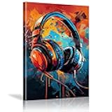 Video Game Canvas Wall Art Framed Graffiti Headphone Poster Musical Theme Print Colorful Earphone Music Picture Gaming Decor for Boys Room Kids Game Room Bedroom Home Decoration-16x24inch/40x60cm