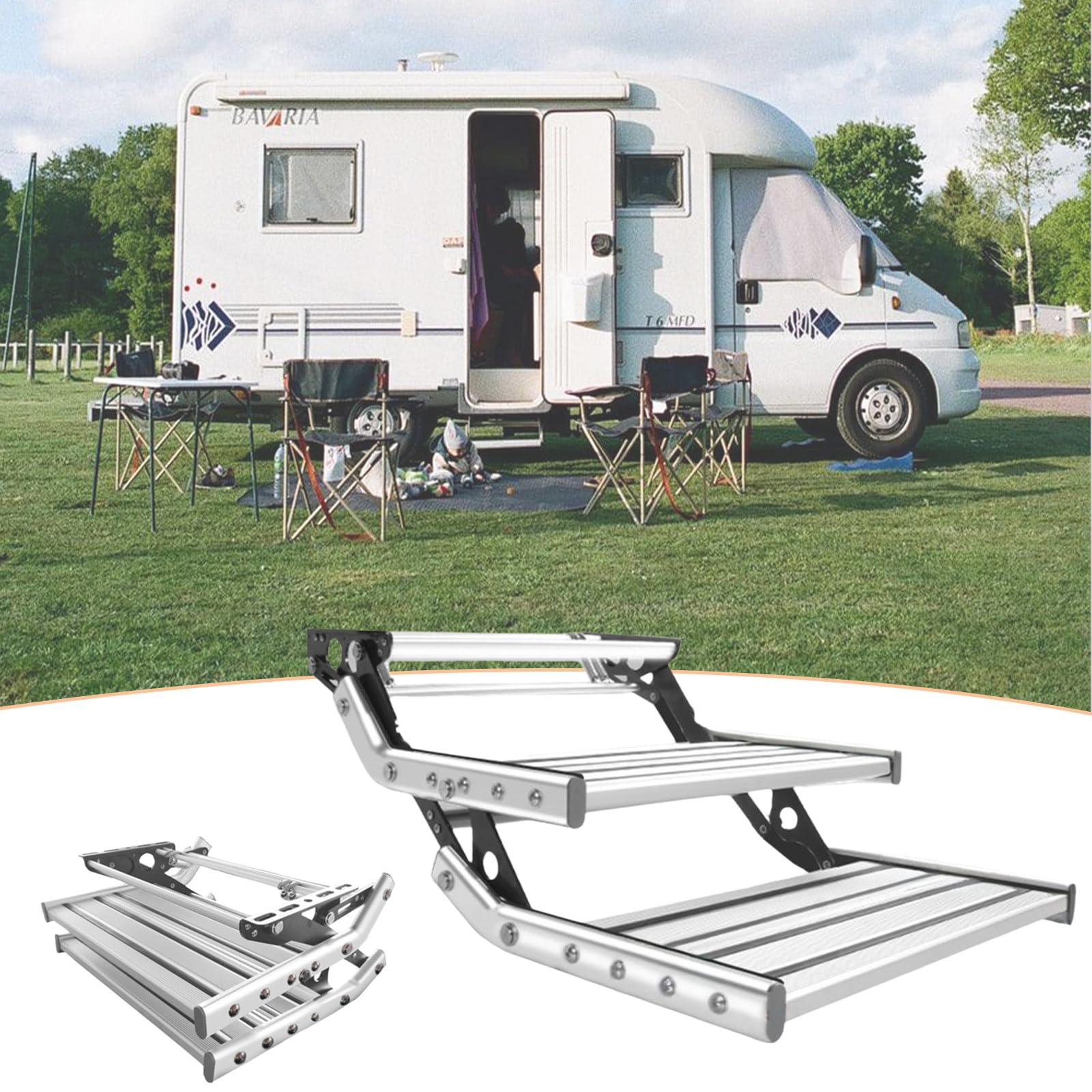 WIANQIAN Manual Electric Retractable RV Steps, Caravan Stair, RV Step Camper Stair, Folding, Aluminum Alloy, Non-Slip Pedal, For Motorhomes, Campers, Caravans Double-layermanual