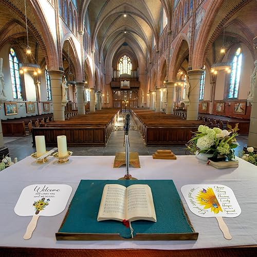 Miniatura 5 de Tradder 50 abanicos de papel grueso para iglesia cristiana, abanicos de mano religiosos con mango de madera, regalos religiosos, fanáticos de salón