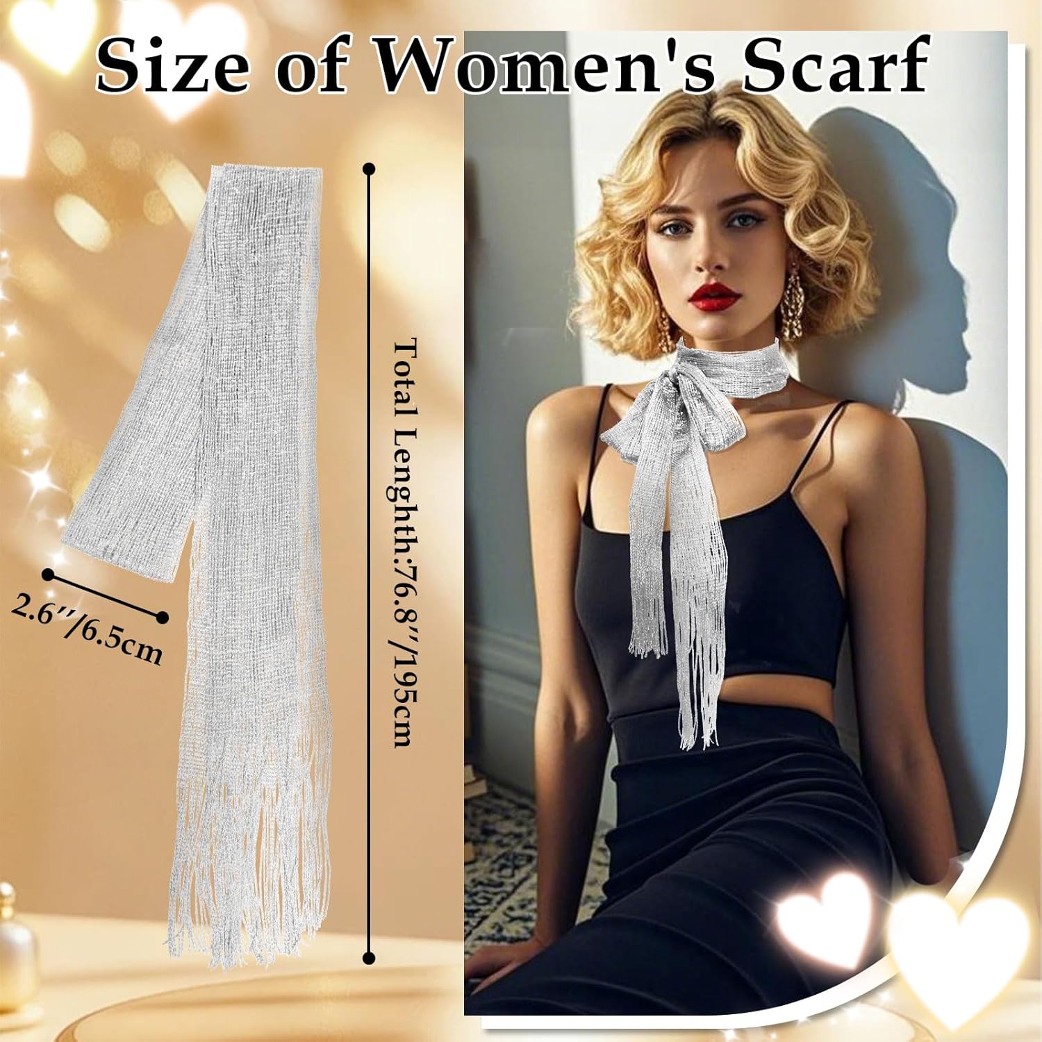 Sparkling Womens Scarf, Bling Lightweight Ladies Scarves Skinny Glitter Scarfs for Women Festival Party Prom Daily - Image 2