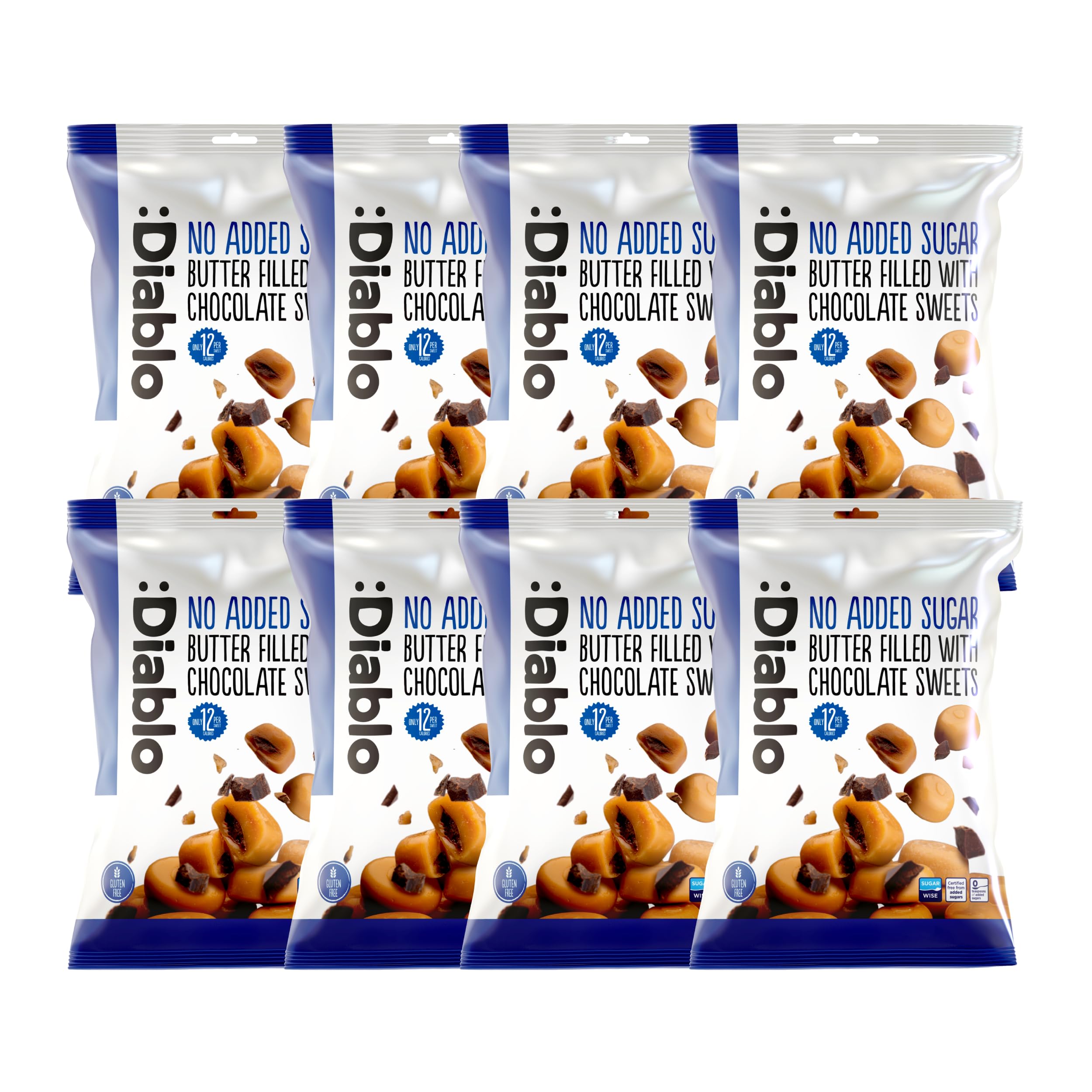 Diablo Sugar Free Retro Chocolate Filled Butter Sweets Candy | Low Calorie | Diabetic Friendly | Gift Box, Birthday, Mother's Day, Father's Day | 75g (Pack OF 8)