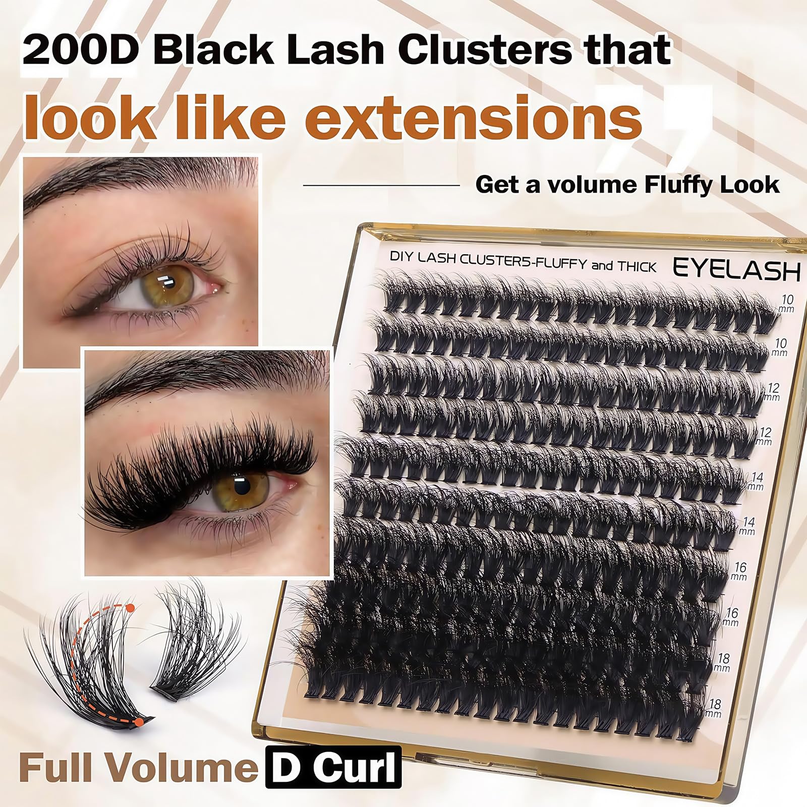 Cluster Lashes Kit, Fluffy Cluster Lashes 10-18mm, 200D Lash Extension Kit with Lash Bond, Remover & Applicator - Image 4