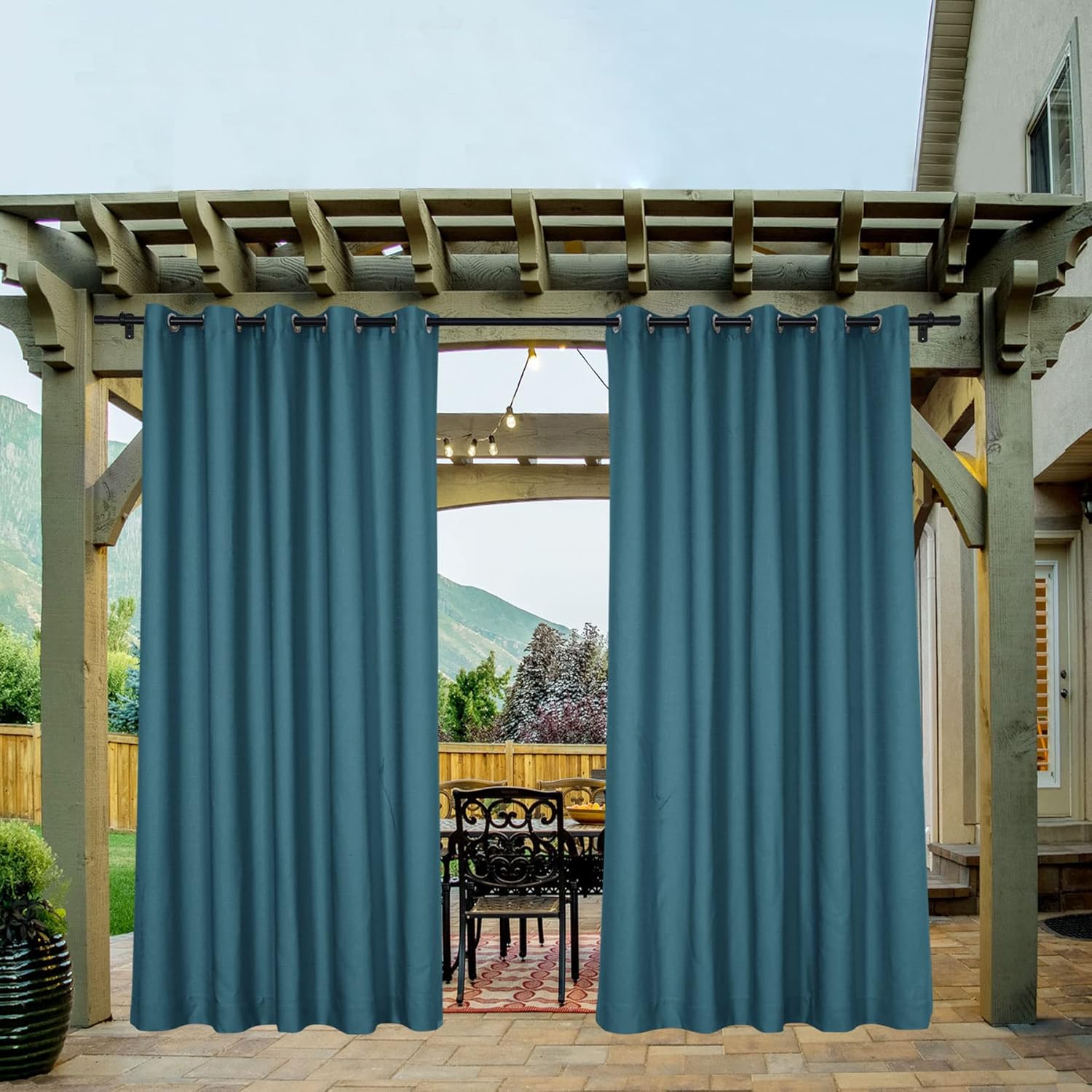 Macochico Waterproof Indoor/Outdoor Curtains, 84" W x 84" L, Linen Textured Curtain Panel for Gazebo/Pavilion/Porch/Yard/Cabin, Privacy Drapery Panels Sun Blocking Drapes (Teal, 1 Panel)