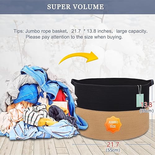 Miniatura 2 de BOSROTY Extra Large Blanket Basket, Laundry Basket, Cotton Rope Basket, 21.7x 13.8, Laundry Hamper, XXXL Storage Basket, Woven Basket, Toy Basket,