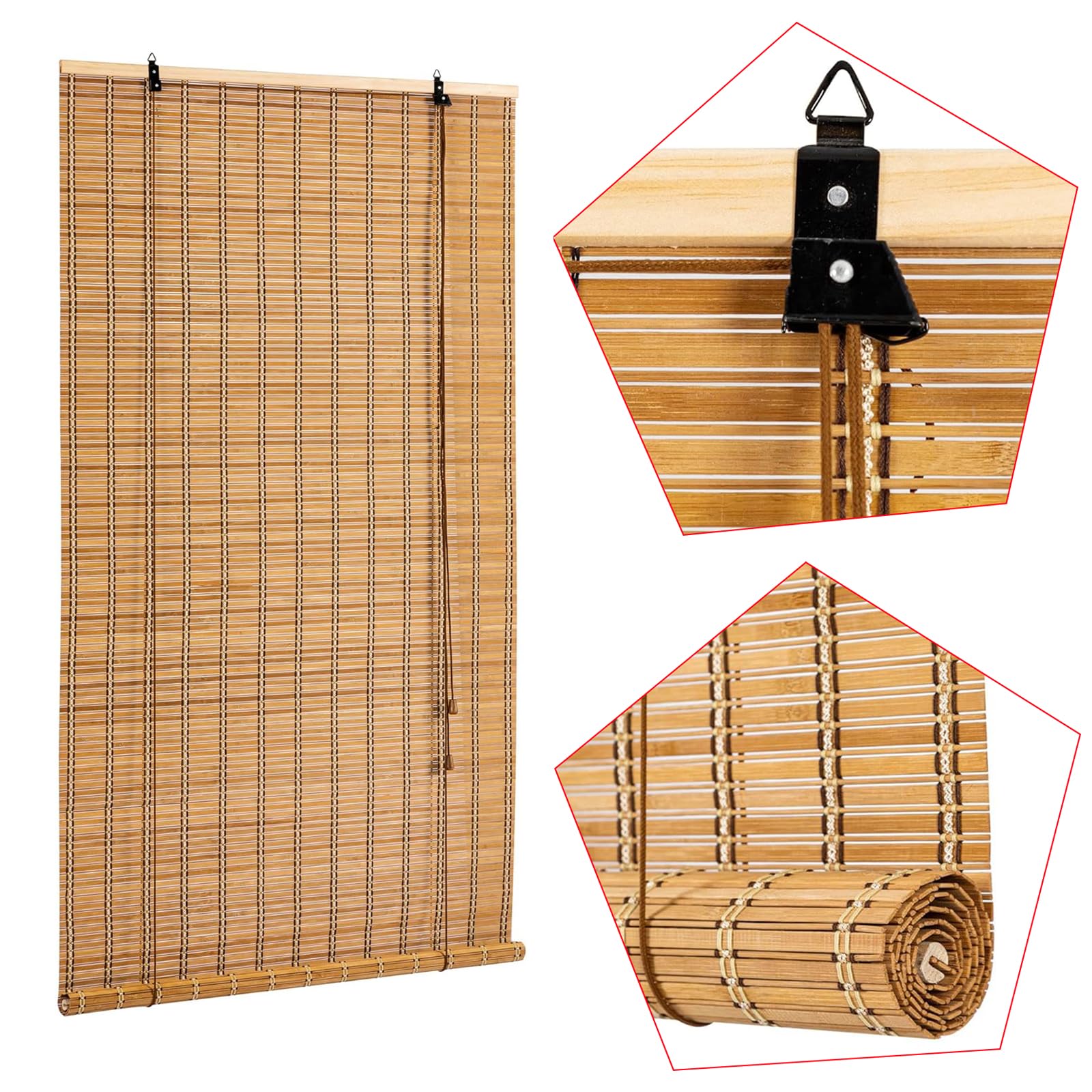 Stores à Enroulement en Bambou Naturel,Store Bateau en Bambou,Rideau à Rouleaux Romains,Store Fenetre Occultant pour Balcon Jardin Intérieur Extérieur,Largeur x Hauteur (100cm x 150cm)