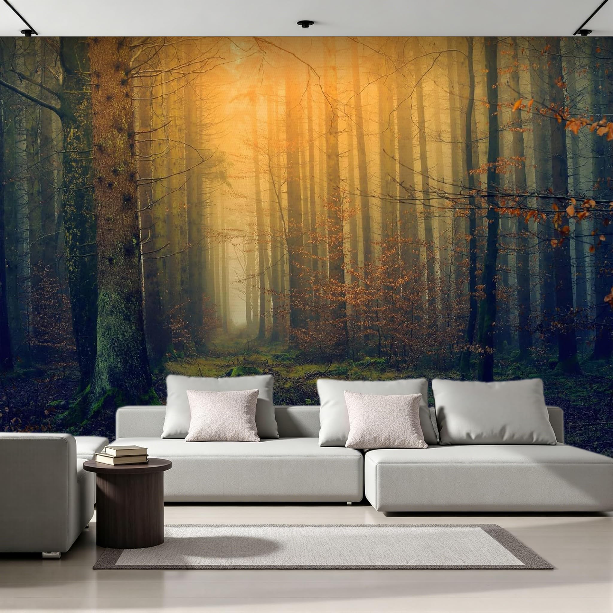 Papel Pintado Niebla Matutina Bosque 400x280 cm Efectos 3D Papel Tapiz Fotográfico Tejido No Tejido Otoño Bosque Póster Fotomurales Decor Pared Para Dormitorio Salón Murales B-367