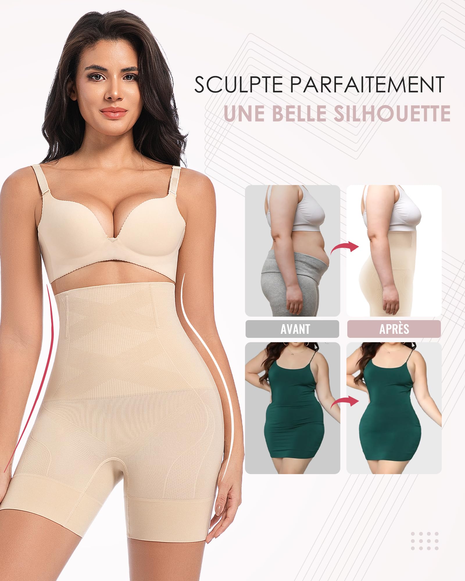 YADIFEN Culotte Gainante Femme Taille Haute, Shapewear Amincissante à Double Couche, Contrôle Fort du Ventre, sous-vêtements Sculptants Respirants, Shorty Gainant (Beige, XL)