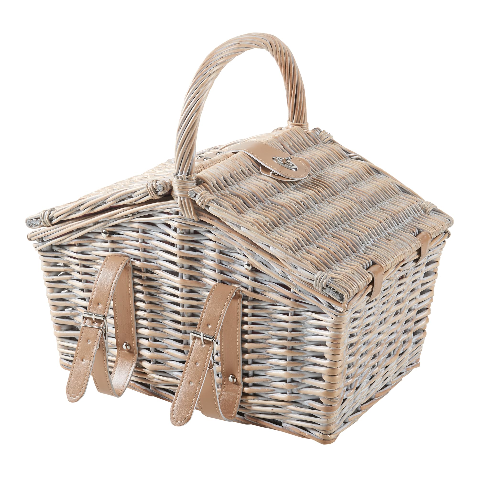 casa.pro Cestino da Picnic per 2 Persone in Vimini con Accessori Set Completo con Piatti Posate Bicchieri Cavatappi e Coperta Design Classico con Chiusura a Fibbie