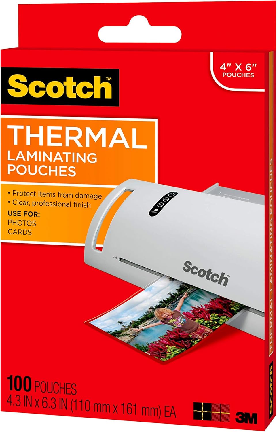 Scotch Thermal Laminating Pouches, 5 Mil Thick for Extra Protection, 4.3 Inches x 6.3 Inches, 100 Pouches (TP5900-100) : Office Products
