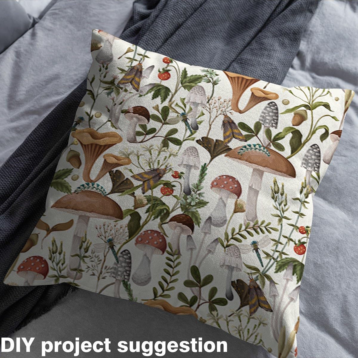 Mushroom Fabric by The Yard Watercolor Green Botanical Leaves Fabric for Kids Sewing Supplies Cute Strawberry Wild Moth Jungle Plants Fabric for Room Decor and DIY Upholstery 1 Yard - Image 3