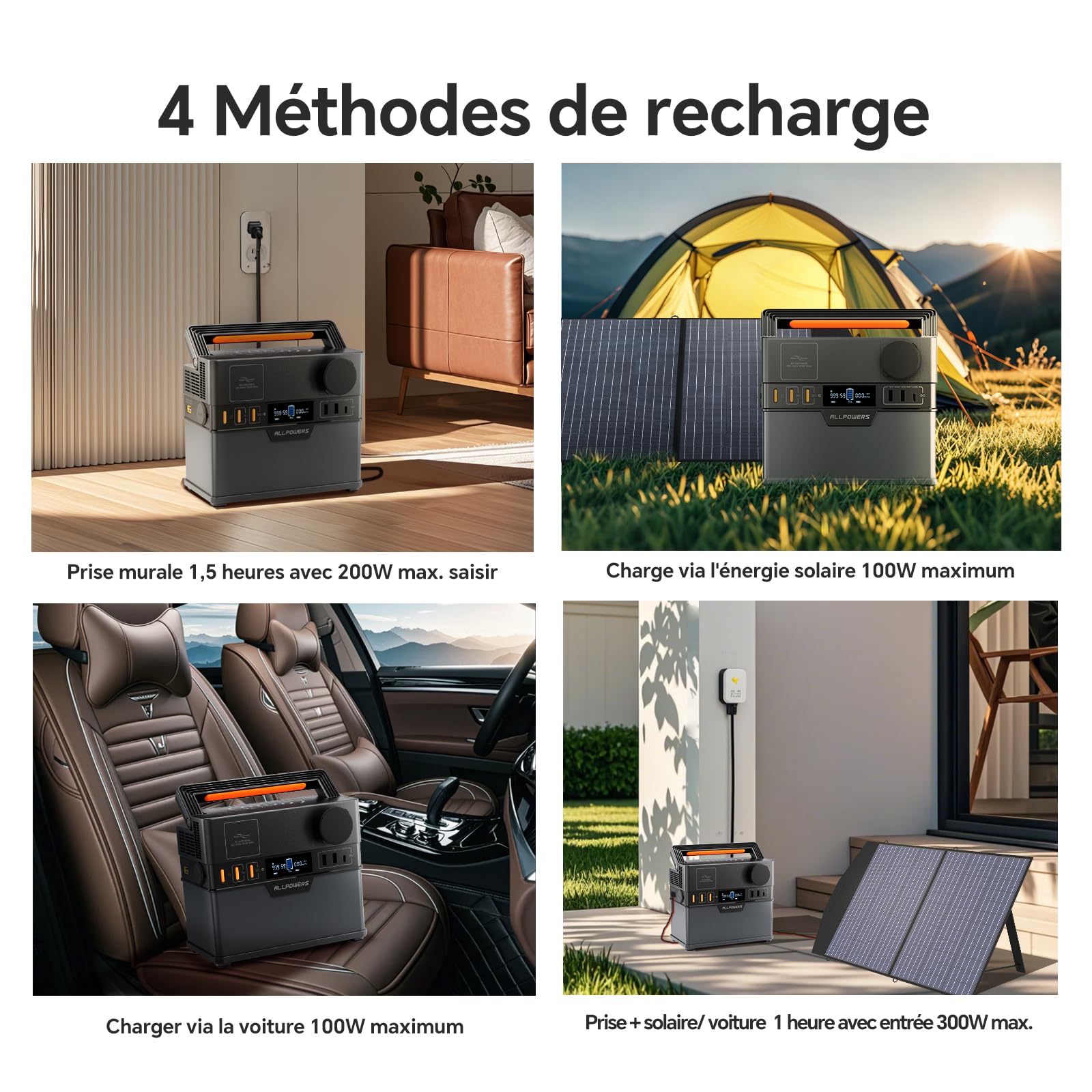 ALLPOWERS S300 Station électrique portable 288Wh avec sortie CA 300W et USB-C 100W, fonction UPS ultra-silencieuse 30 dB, générateur solaire à charge rapide 1 heure pour camping, voyage, urgence