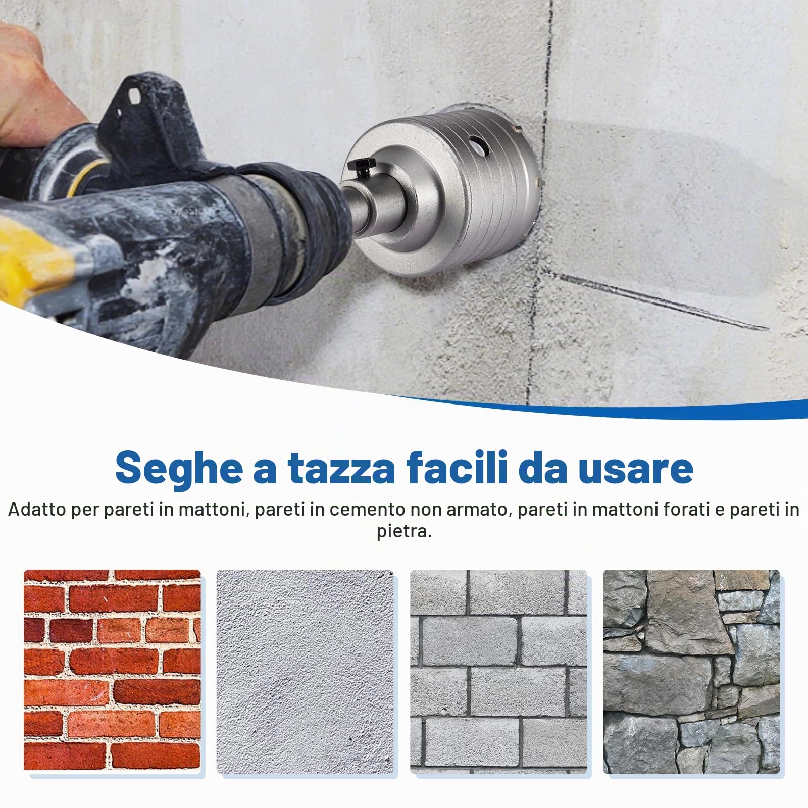 Carotatrice a Tazza per Muro 68mm, Fresa a Tazza per Muro 82mm, Punte SDS Plus per Calcestruzzo con Testa Abrasiva YG8, con Manico Rotondo da 220mm, per Cemento, Mattoni, Pietra