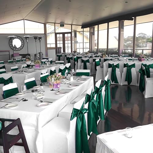 Miniatura 4 de fani 120 marcos universales de satén verde bosque para silla, para bodas, recepciones, restaurantes, eventos, decoración de banquetes, fiestas,