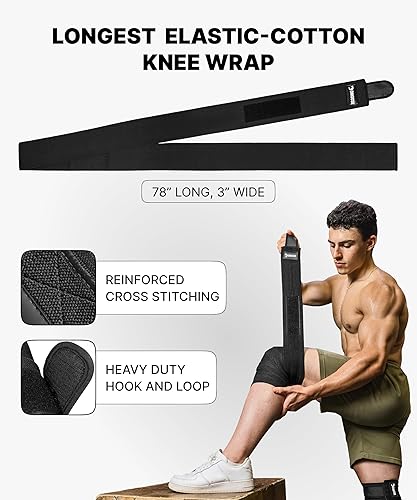 Miniatura 4 de DMoose Fitness Knee Sleeves for Weightlifting (Pair) 78 Knee Wraps for Joint Support, Squats & Powerlifting - Gym Brace Straps for Joint Stability &