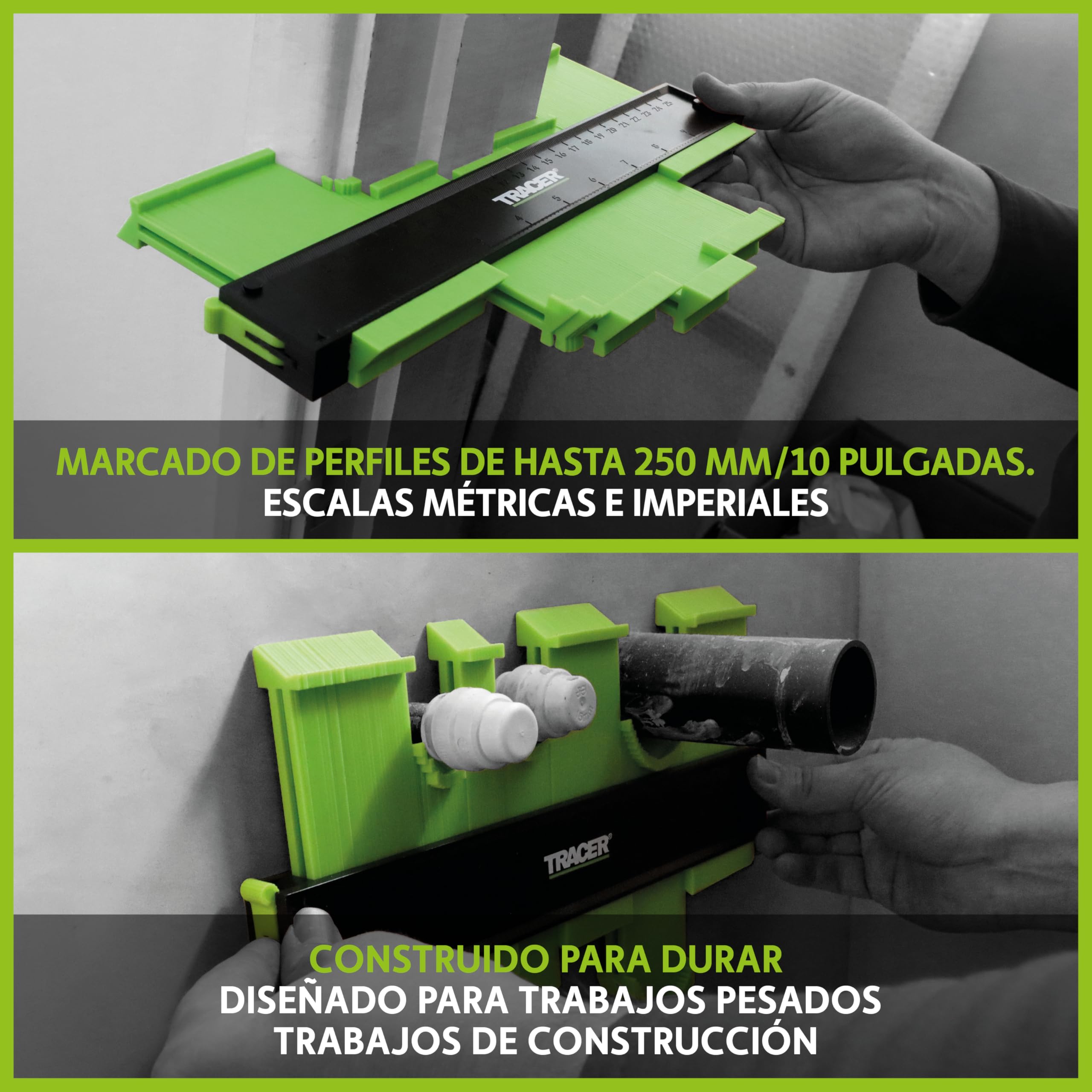 TRACER Medidor de contorno de 250 mm, medidor de marcado preciso con lápiz de construcción de agujero profundo TRACER. Calibre y juego de lápices de carpintero