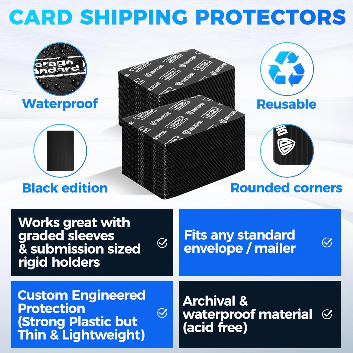 Ding Defend 4x6 Black Trading Card Shipping Protector 110 Pack - Sports Card Protectors Hard Plastic w/Rounded Corners, Hobby Shipping Shield for Graded Cards, Slabs, Top Loaders