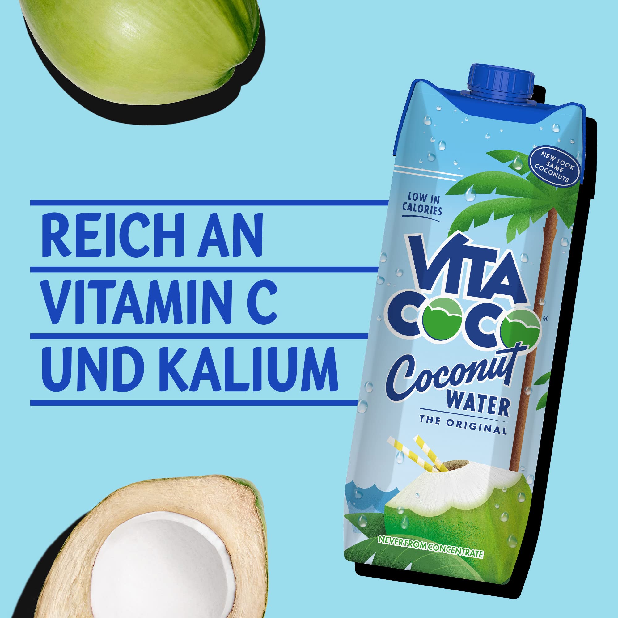 Vita Coco Original Kokoswasser 6 x 1L, Glutenfrei, Reich An Vitamin C, Gute Kaliumquelle, Kalorienarm Und Ein Erfrischender Durstlöscher