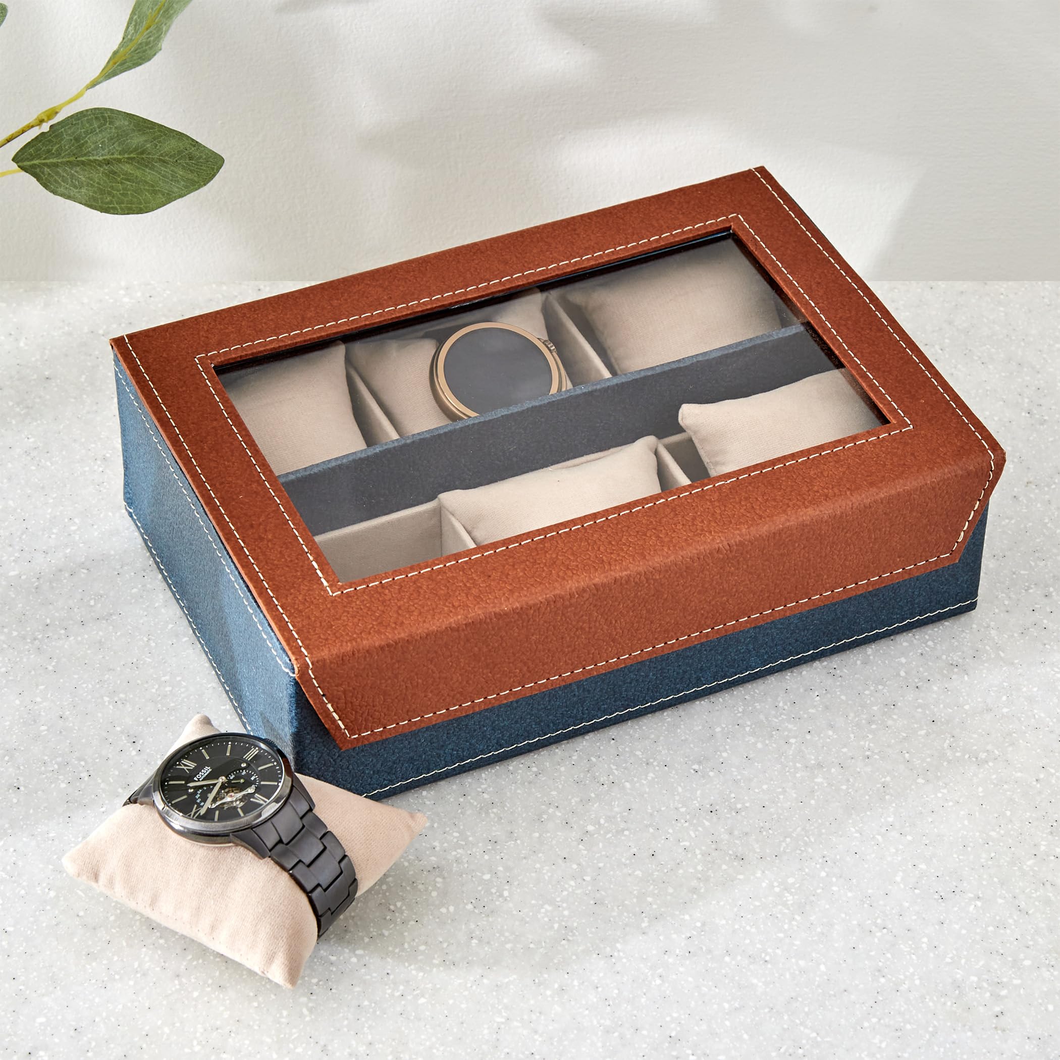 Home Centre Orion Detroit Faux Leather 6-Compartment Watch Box-image-26