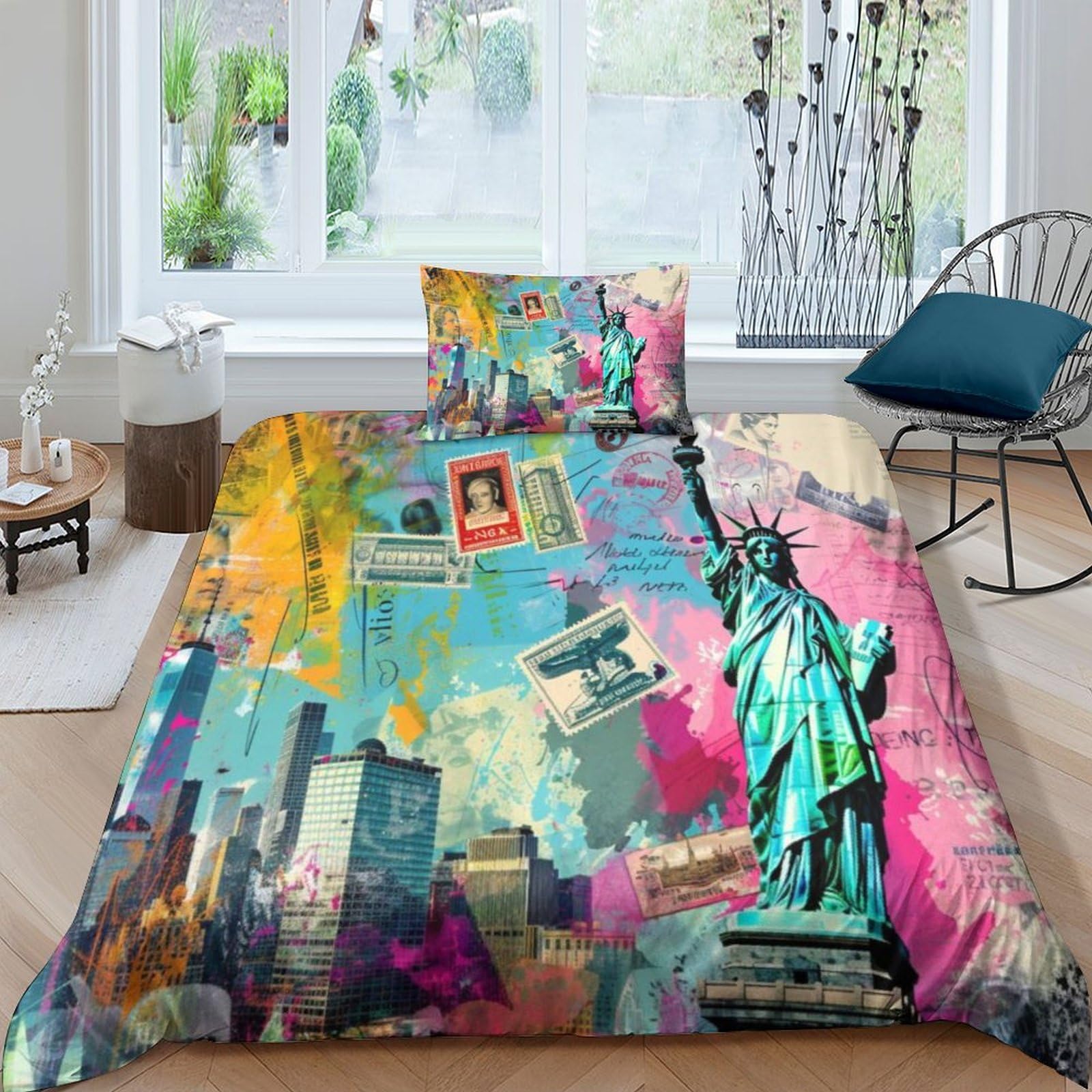 Housse de couette New York en microfibre douce avec ses deux taies d'oreiller imprimées en 3D