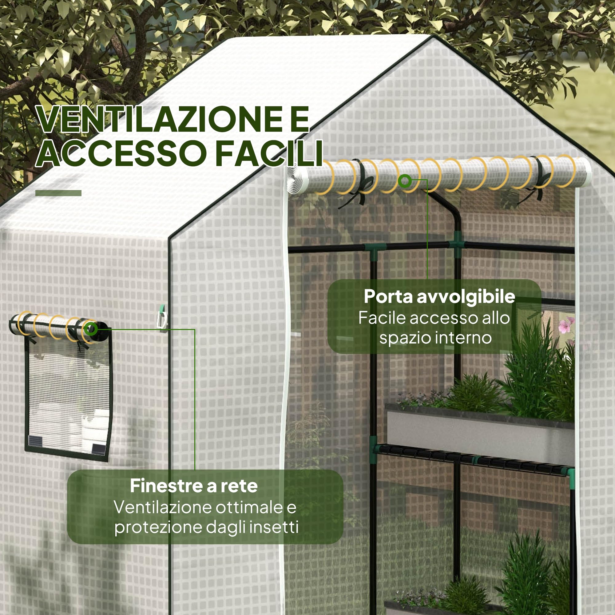 Outsunny Copertura per Serra in PE 1.4x0.73 m, Telo di Ricambio per Serra con Finestre, Porta Avvolgibile a Cerniera e Bordi Interrati, Protezione UV, per Agricoltura, Piante, Orti e Giardino, Bianco