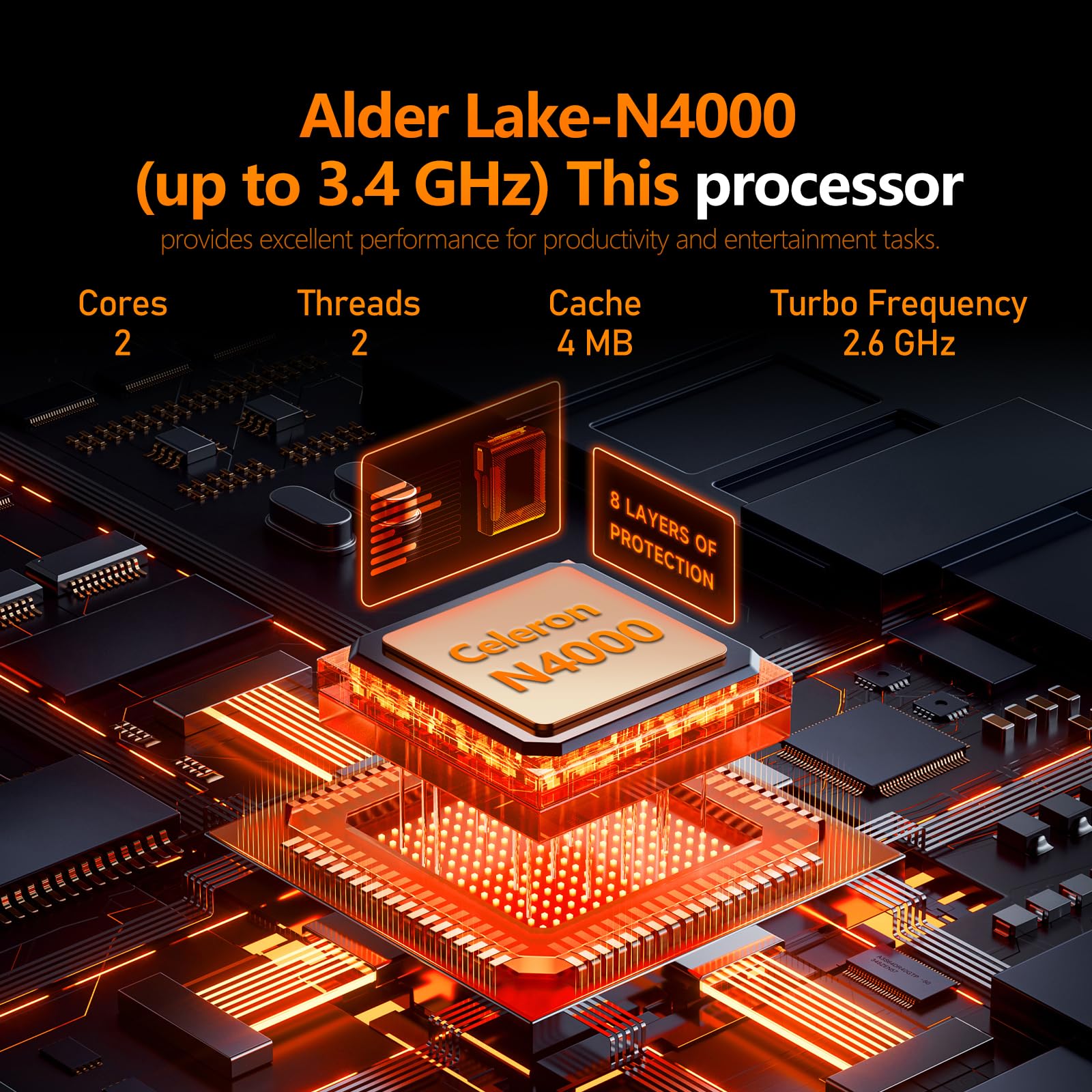 Tunhail PC Portable 15,6" FHD 1920×1080, Ordinateur Portable Win11 Pro, Celeron N4000, 8Go RAM, 256Go SSD, WiFi5 Double Bande, Bluetooth 4.2, Ultra-Fin léger, Webcam, USB, HDMI - 3