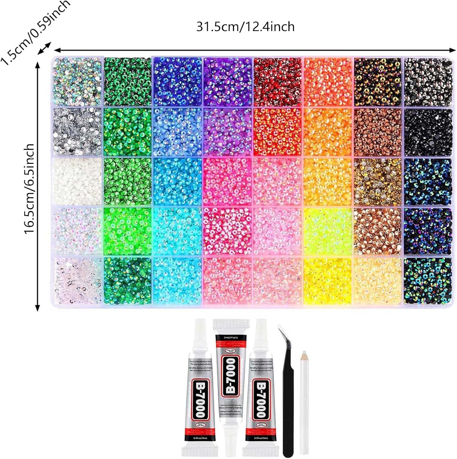 Lot de 32 000 Strass en Résine Bedazzling Kit - 40 Couleurs 3 mm Strass Ongle Nail Art - Diamants en Cristal À Dos Plat Stras À Dos Plat pour Travaux Manuels, Pour Vêtements, Chaussures (42 Couleurs)