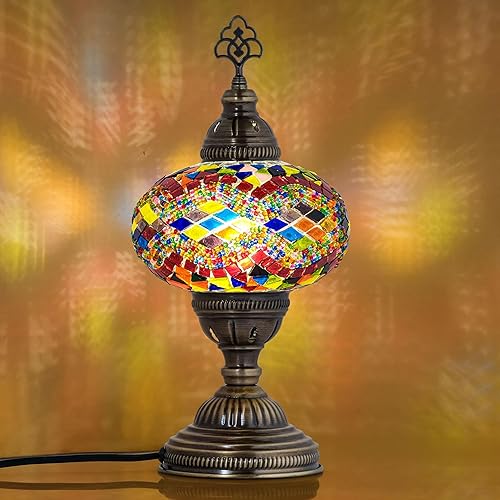 mozaist Lámpara de mesa de mosaico turco, cristal decorativo marroquí antiguo, pantalla bohemia vintage, escritorio pequeño, lámpara de noche