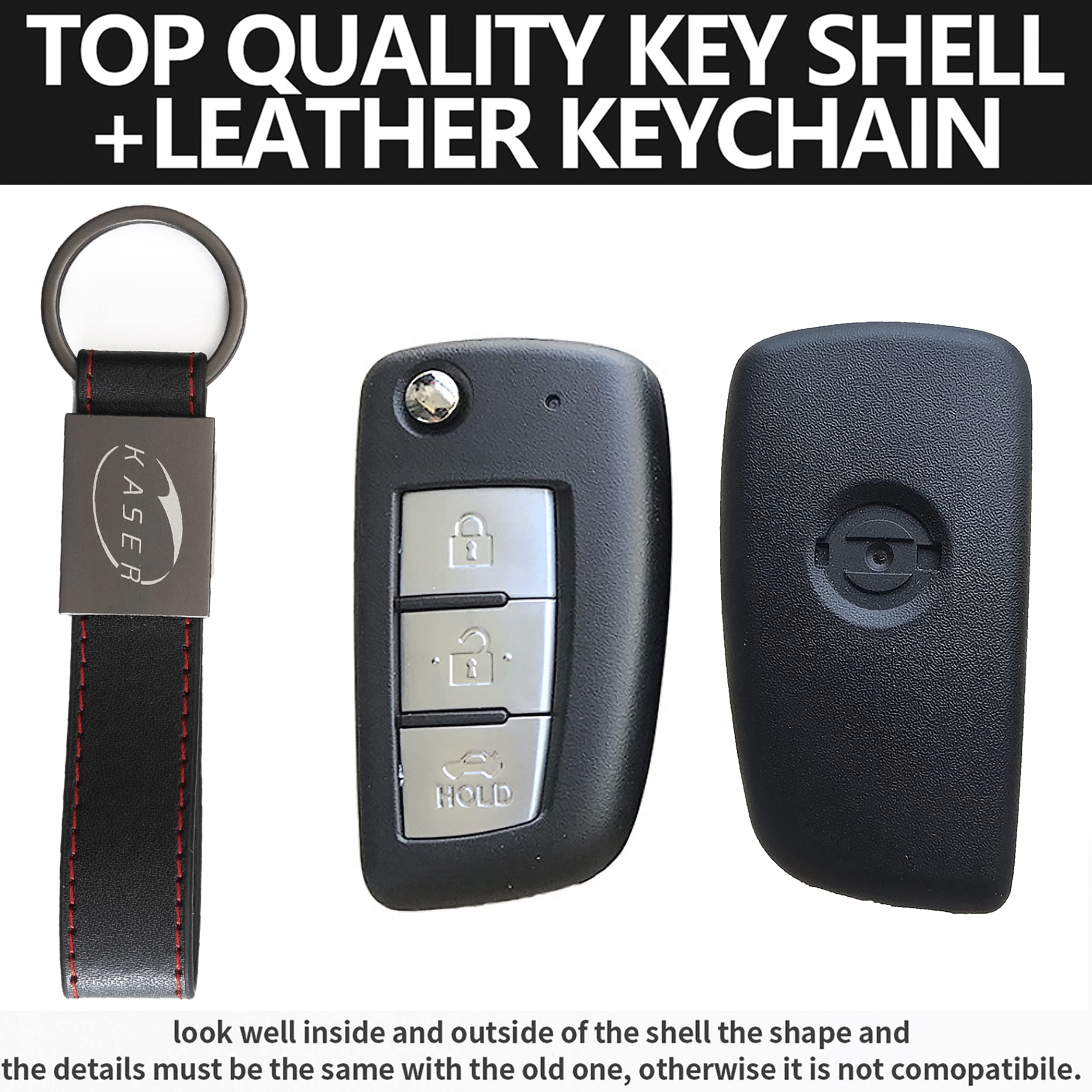 HEZHOUJI Funda De Cuero Para Llave De Coche Para Nissan March Cube Juke Maxima Pathfinder Rogue Sentra Versa 3/4 Botones Protegen La Carcasa, 3 Botones Negro