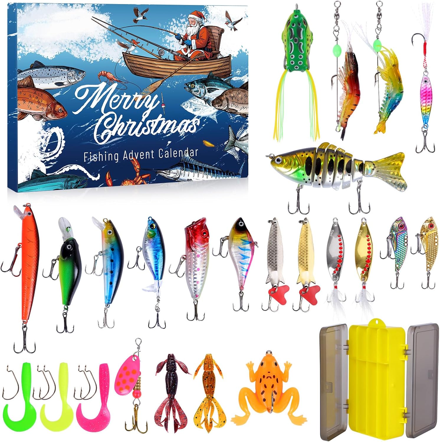 Fishing Advent Calendar 2025-Christmas Advent Calendar 2025 Adult Fishing Lures Set with Tackle Box Christmas Countdown Calendar for Fisherman Teen Boys Men