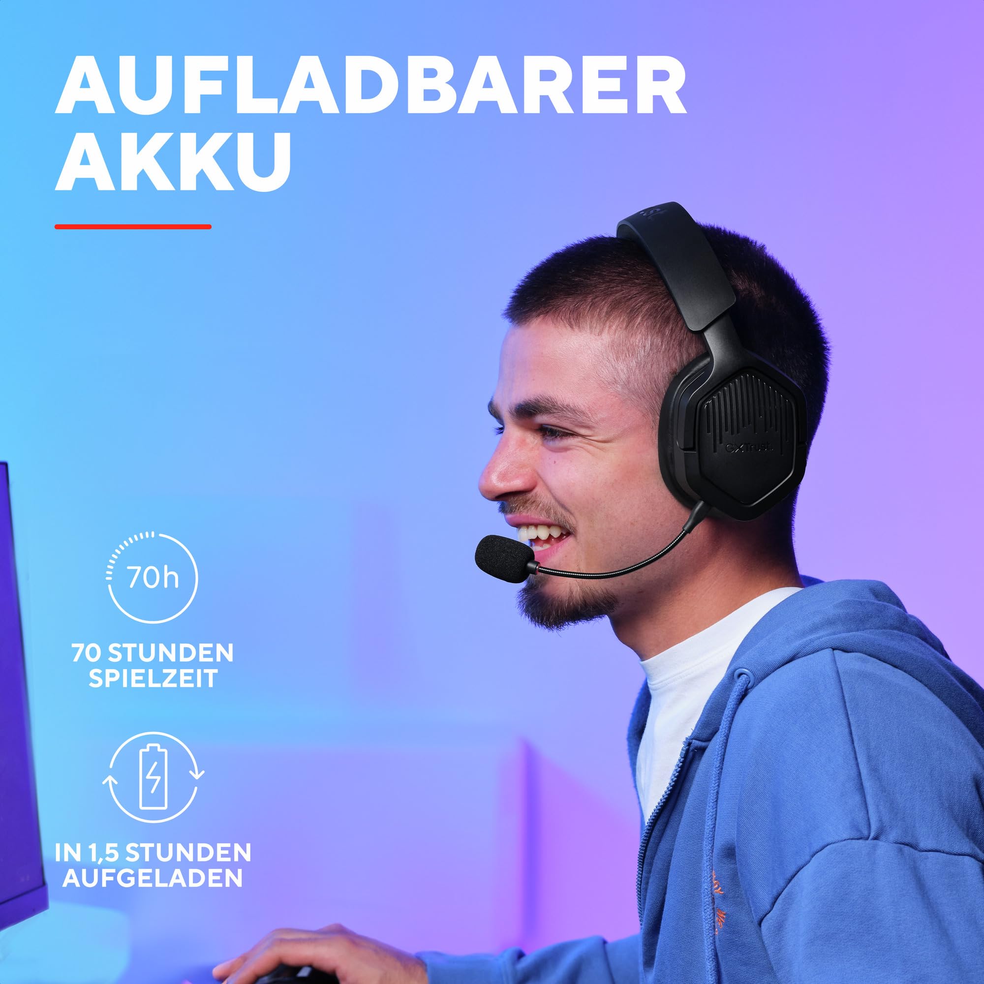 Trust GXT 1493 Ravox Gaming Headset Wireless Bluetooth + 2.4 GHz für PS5 PS4 Switch PC Xbox Mobile, 50mm Treiber, 70H Akkulaufzeit, Over-Ear Kopfhörer Kabellos Bluetooth mit Mikrofon, Schwarz