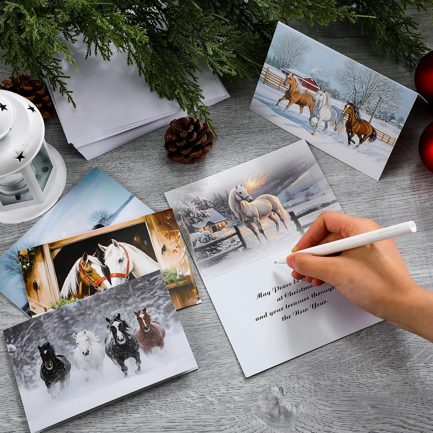 Gersoniel 36 Pcs Christmas Cowboy Horses Cards with Envelopes Winter Holiday Horses Card Bulk Xmas Horse and Tree in Winter Cards for Country Christmas Party Friends(Stylish)