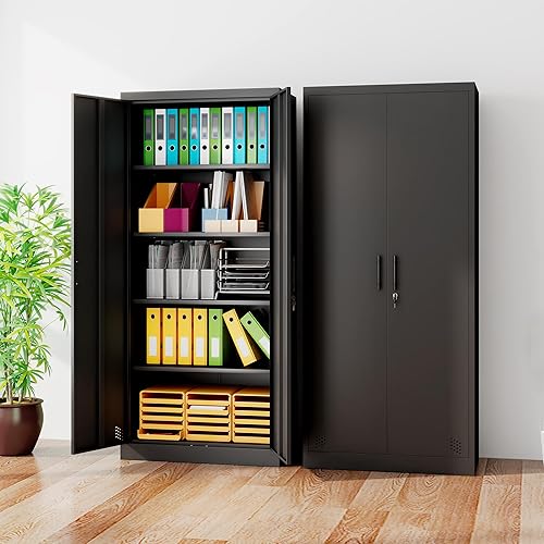 Armario de almacenamiento de metal para garaje, gabinete de almacenamiento de oficina de 71 pulgadas con puerta y cerradura, gabinete alto de acero