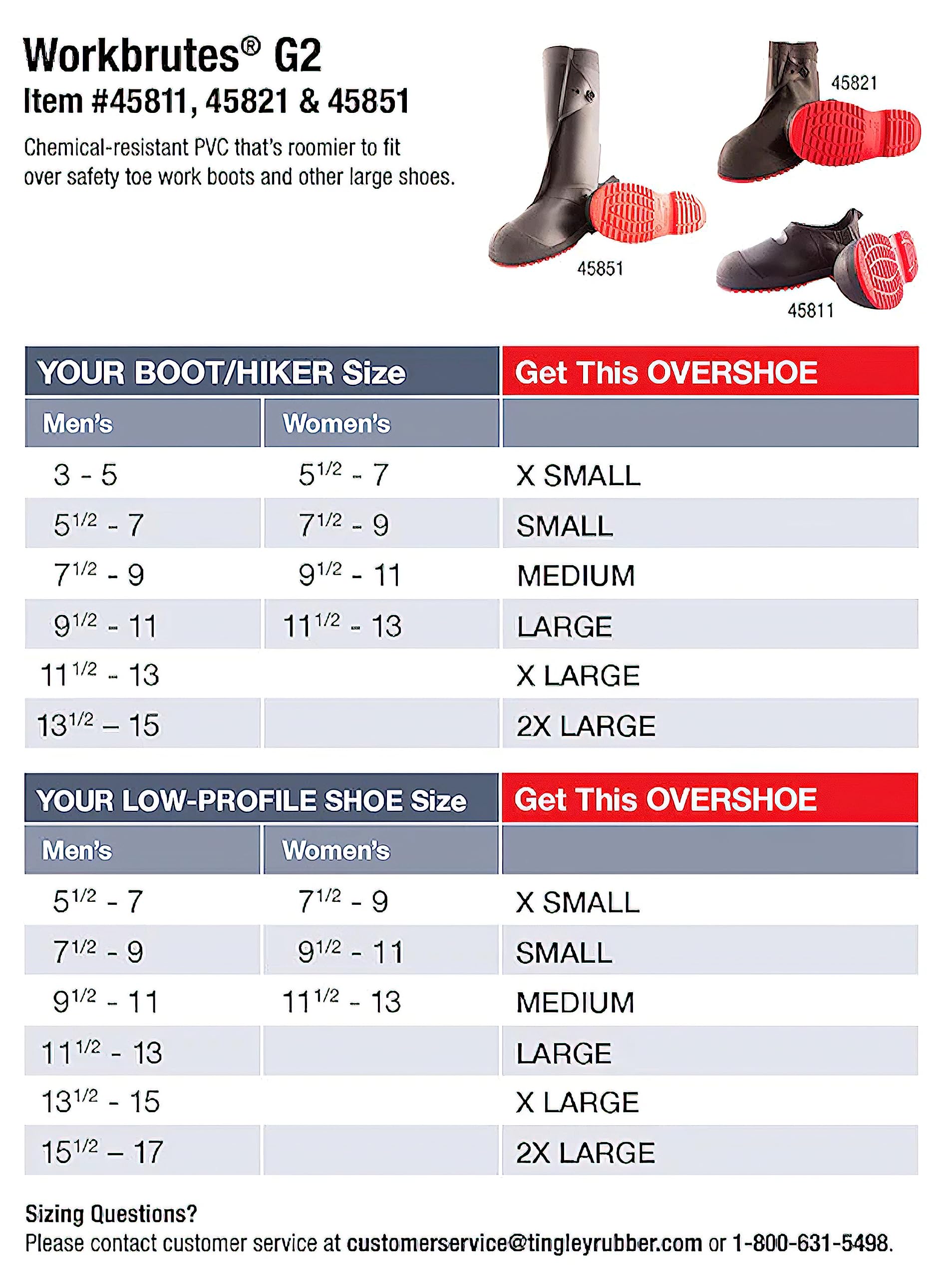 Tingley Workbrutes G2 Sur-chaussures en PVC 14 cm - Dessus noir - Semelle rouge - Semelle extérieure à crampons