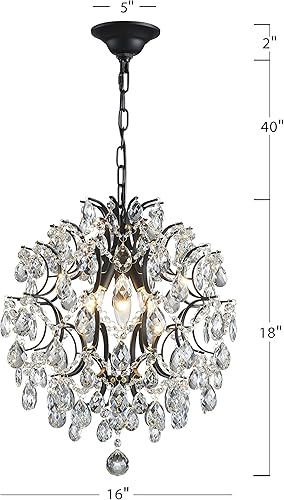 Miniatura 9 de Bestier - Candelabro moderno negro con gotas de lluvia de cristal, lámpara de techo colgante para comedor, baño, dormitorio, sala, entrada requiere