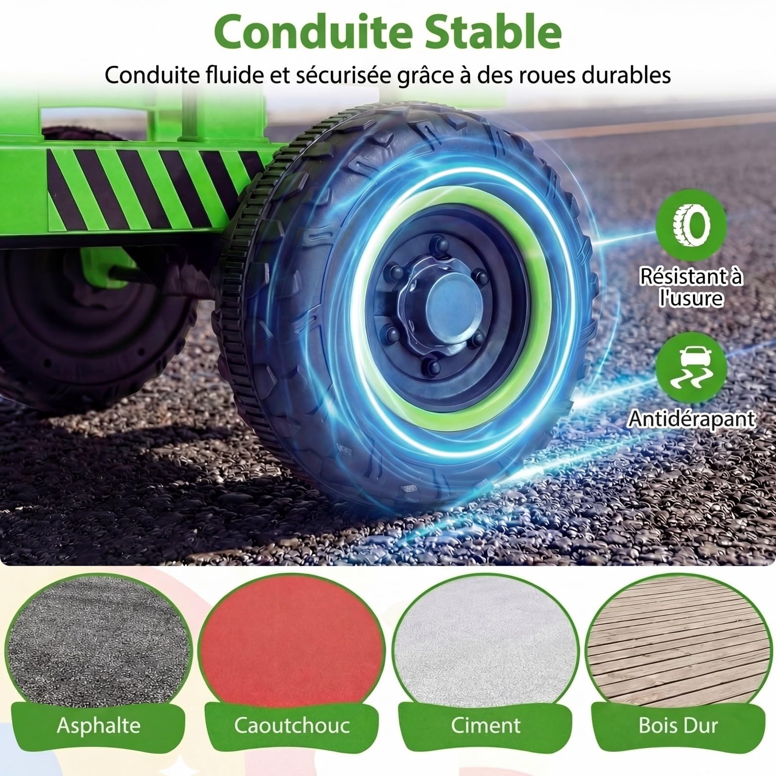 COSTWAY 24V Tracteur Électrique Enfant avec Remorque Amovible et Basculante, Voiture Électrique avec Télécommande 2,4G & Phares LED, Musique, 3,2-7 km/h, Démarrage Lent, Charge 30 kg, 3 Ans+ (Vert)