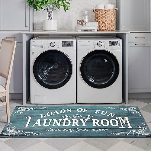 Miniatura 8 de Lansny Alfombra de lavandería de 20 x 60 pulgadas, antideslizante, impermeable, para decoración de lavandería, alfombra lavable para lavandería,