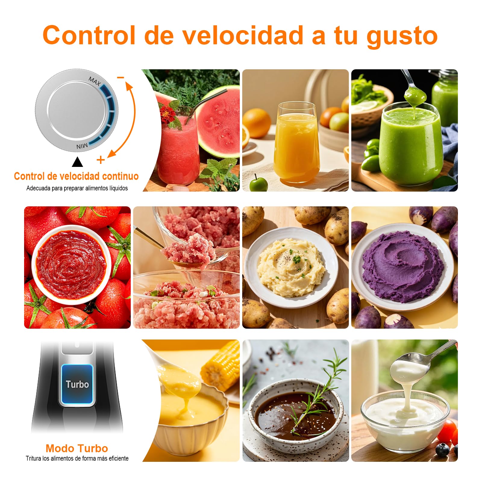 Ibergrif Batidora de Mano 1000W de Acero Inoxidable para Uso Diario con Control de Velocidad Progresivo y Botón Turbo para Sopas Purés Smoothies y Salsas
