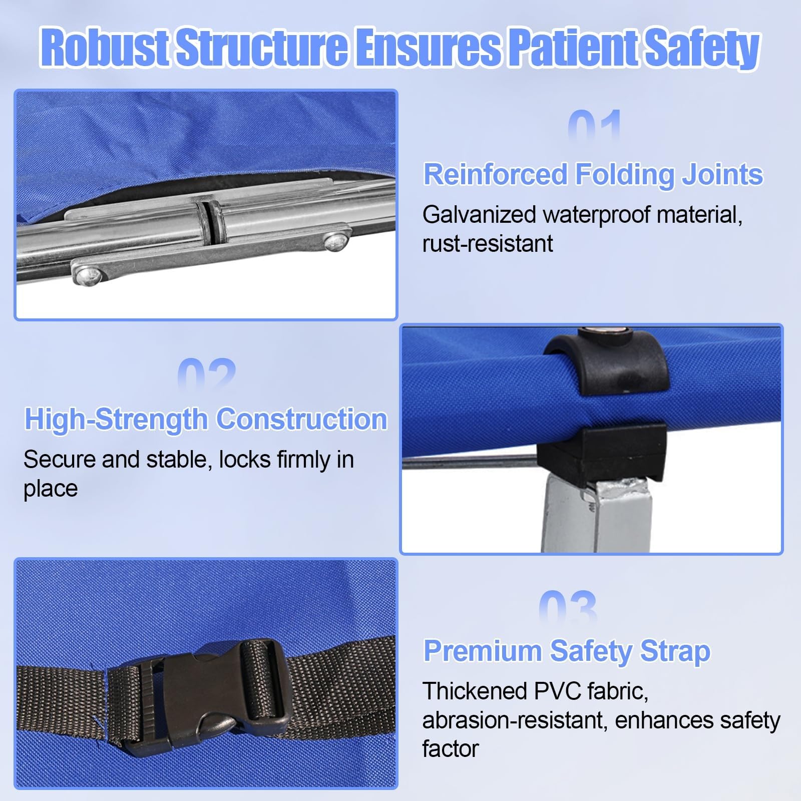Camilla plegable portátil, Camilla médica de emergencia de Acero inoxidable de Alta resistencia, plegable en 4 secciones, con Tela Oxford, correas de seguridad y, Blue