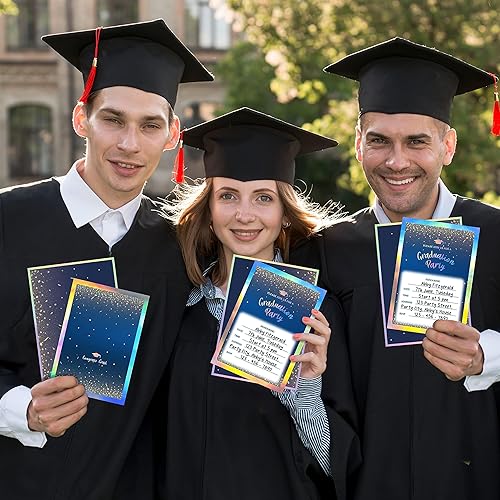 Miniatura 6 de Cheerland Juego de 12 invitaciones holográficas azules de graduación, sobres de invitación de graduación, calcomanías para tarjetas de graduación